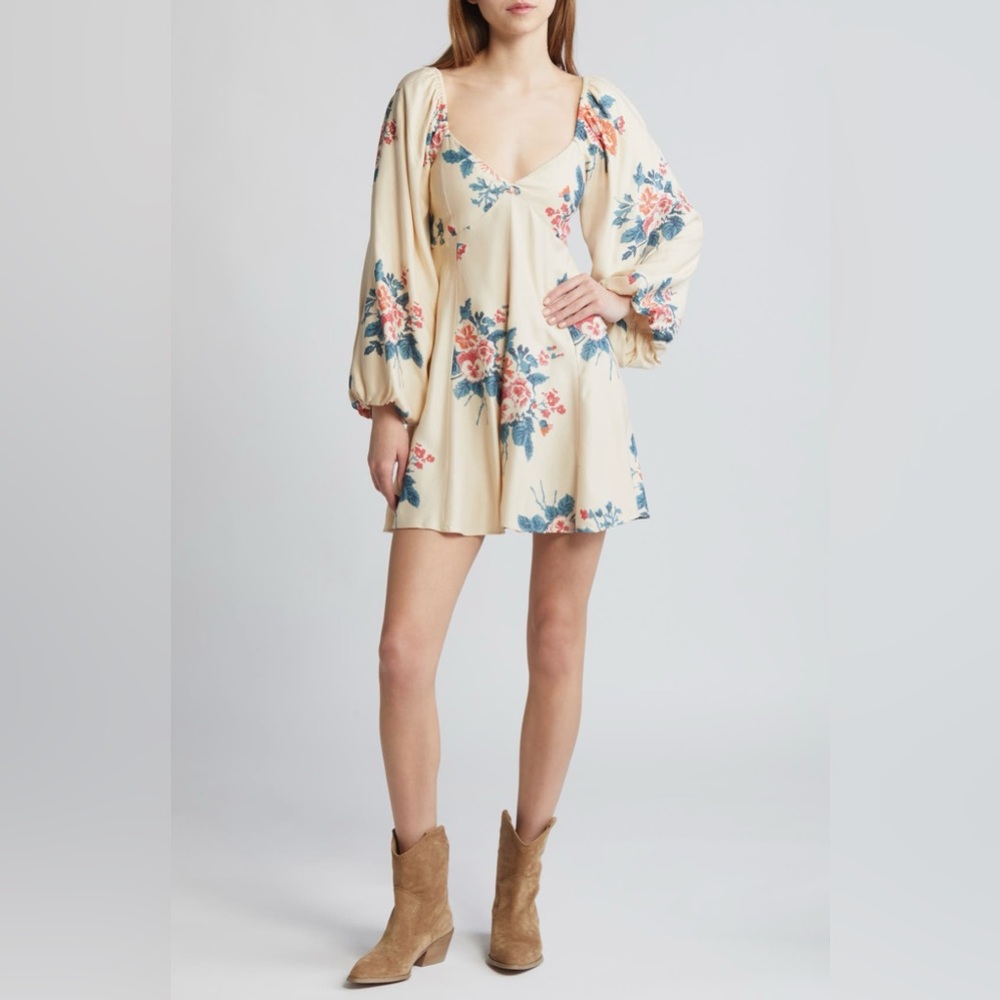 Free People Francesca Floral Print Long Sleeve Minidress